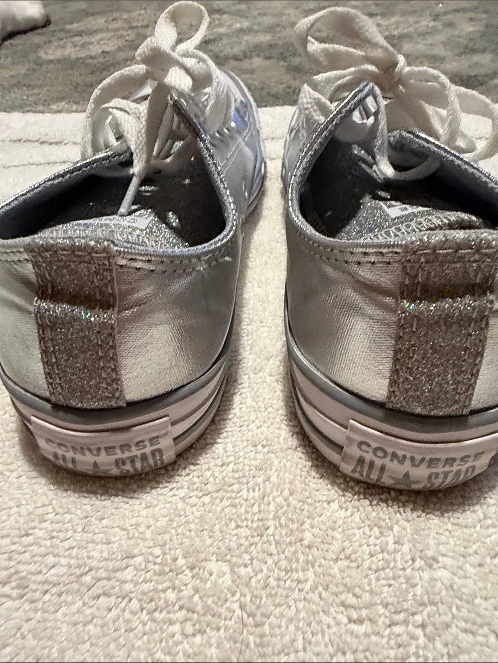Converse Kids Silver Metallic Low-Top Sneakers with Glitter Toe